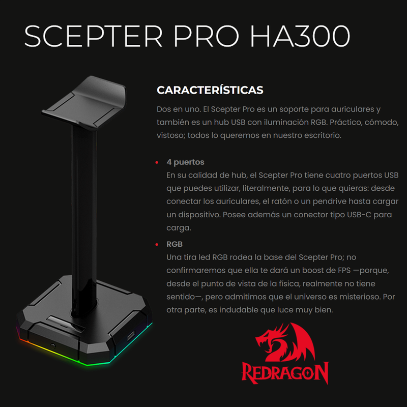 Base Para Auricular Gamer Redragon Ha300 Specter Pro Rgb