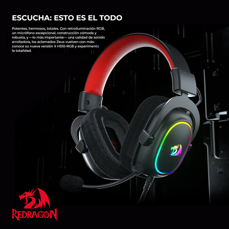 Diadema Gamer 7.1 Redragon H510-rgb Zeus X Con Micrófono