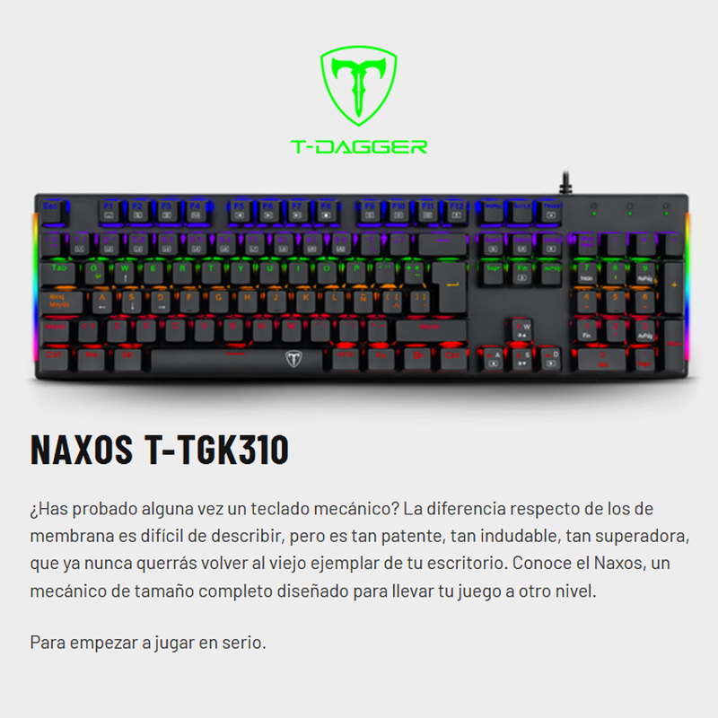 Teclado Gamer Mecánico T-dagger Tgk-310 Naxos Rgb Switch Blu