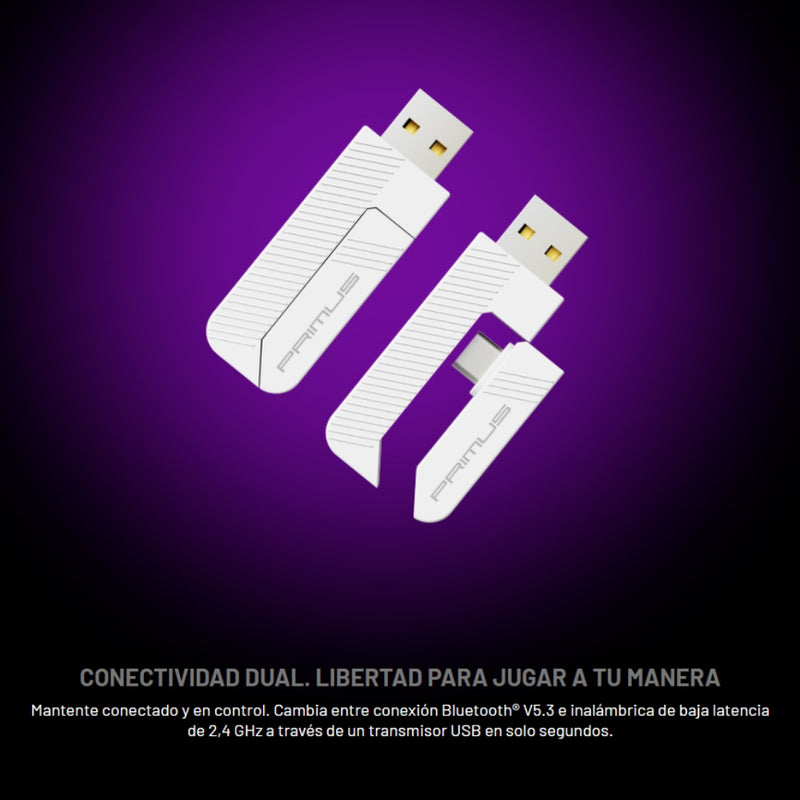 Diadema Gamer Primus Arcus 360bt, Microfono Extraible, Conexión USB 2.4Ghz / Bluetooth / Blanco