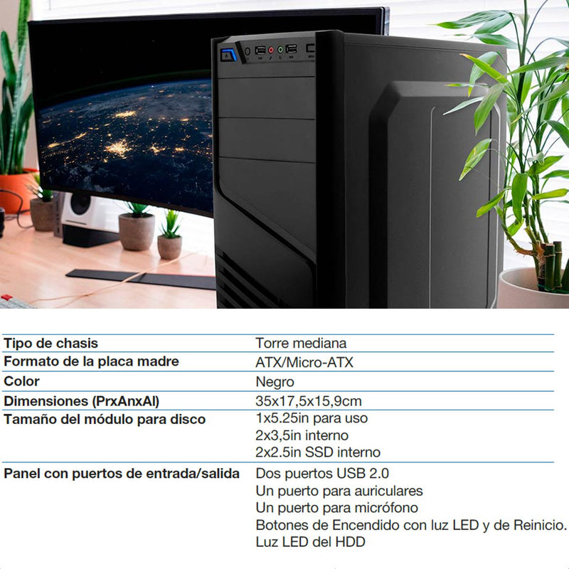 Gabinete Pc Chasis Atx + Fuente De Poder 600w, Xtech Xtq-200