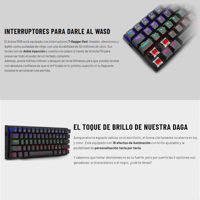 Teclado Gamer Mecanico T-dagger Arena Lite 60% Compacto, Iluminación Raimbow, Negro