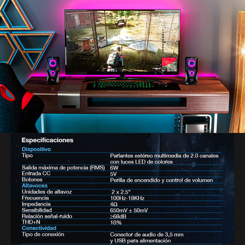 Parlantes 3.5mm Rgb Estéreo 2.0 6w Xtech Xts131 Fireshot