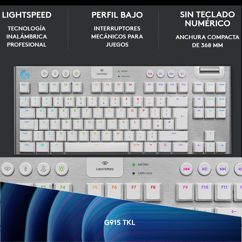 Teclado Gamer Mecánico Inalámbrico Logitech G915 Tkl Blanco