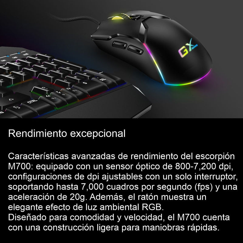 Mouse Gamer Rgb Genius Scorpion Gx M700, 6 Botones, 7200dpi