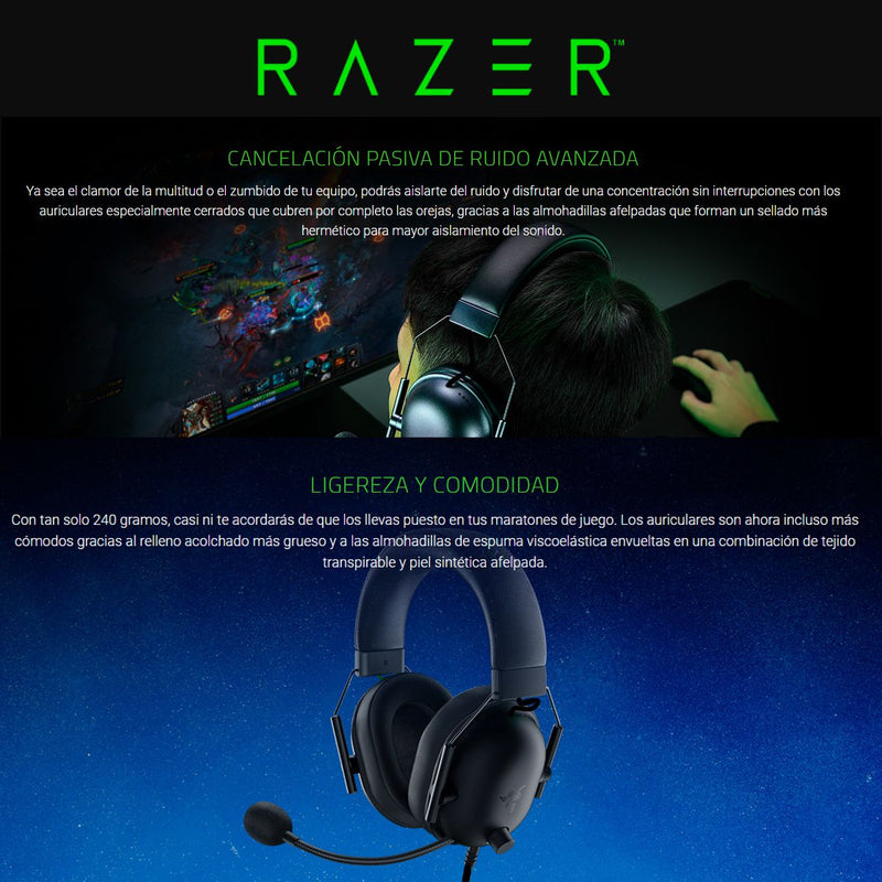Razer Auriculares BlackShark V2 X Sonido 7.1 Mic HyperClear Cancelación Ruido PC Consolas Móvil - Total Black