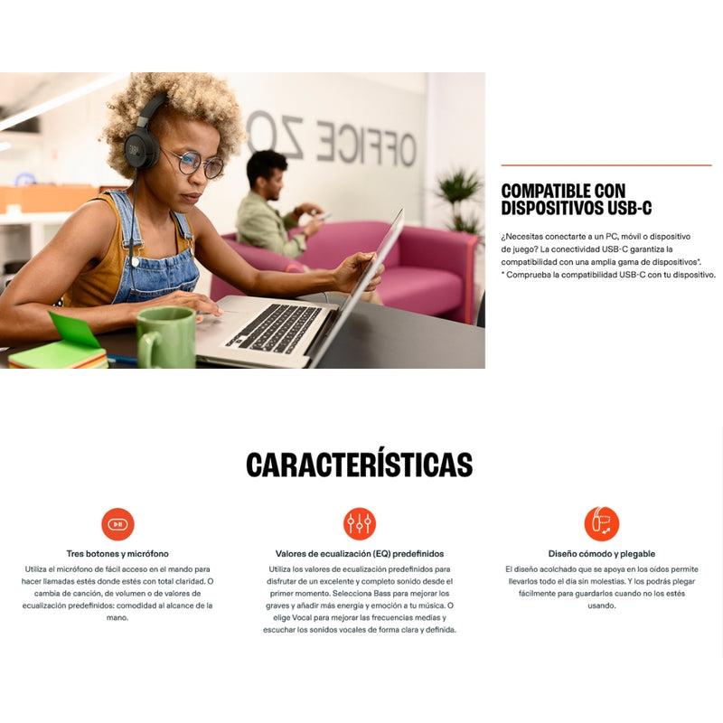 Jbl Tune 520c Diadema Manos Libres Usb-c / Sonido Pure Bass Azul