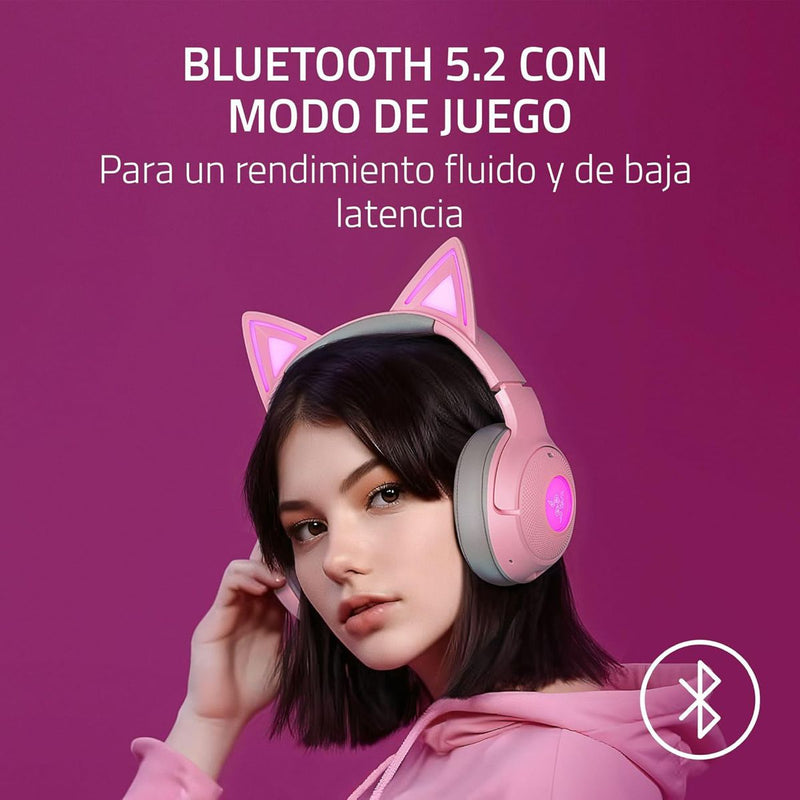 Audífonos Gamer Razer Kraken Kitty V2 BT Inalámbricos Rosa RGB Bluetooth 5.2