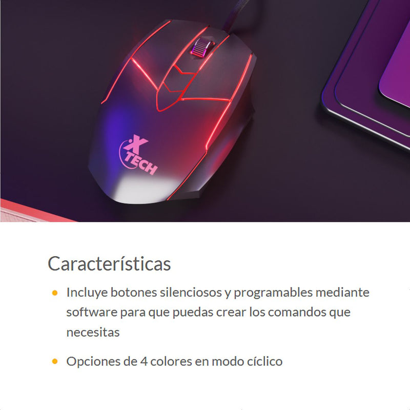 Mouse Gamer Xtech Xtm-810, Programable / 6 Botones / 7200dpi