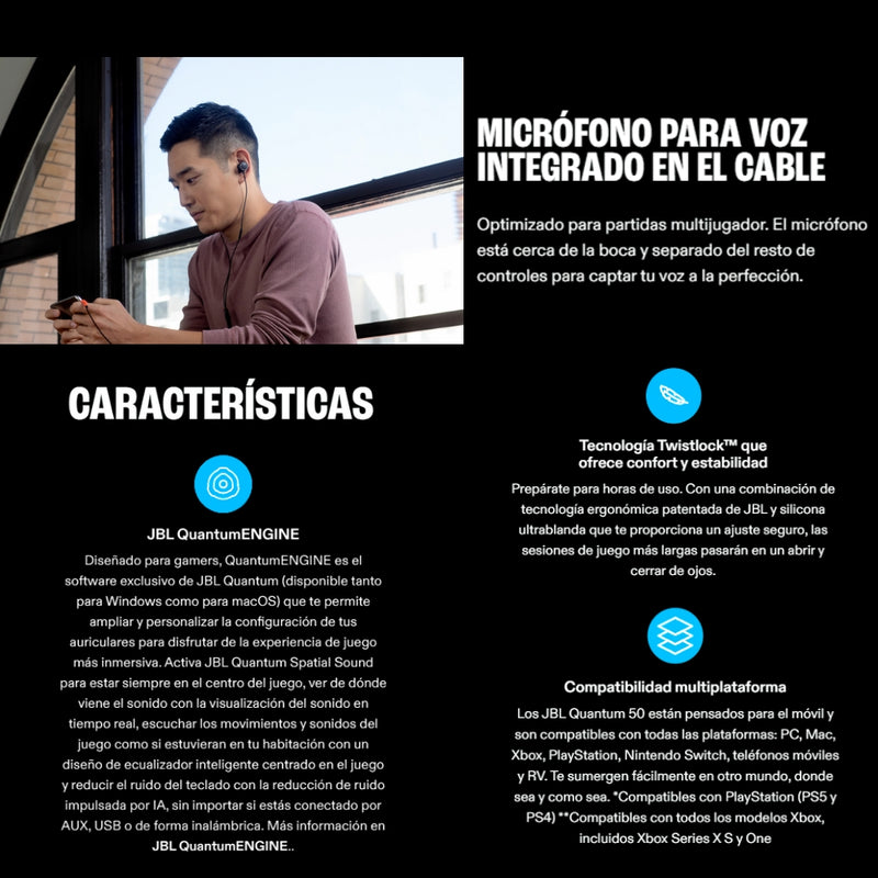 Audifonos Alambricos 3.5mm Jbl Quantum 50 Control Integrado