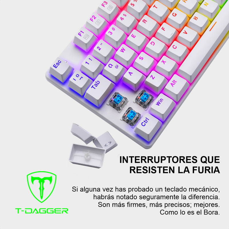 Teclado Gamer Mecánico Tkl T-dagger T-tgk315w Bora Rgb, Blue