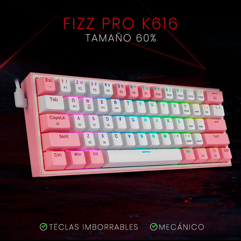 Teclado Gamer Mecánico Wireless Redragon K616rgb-pw Fizz Pro