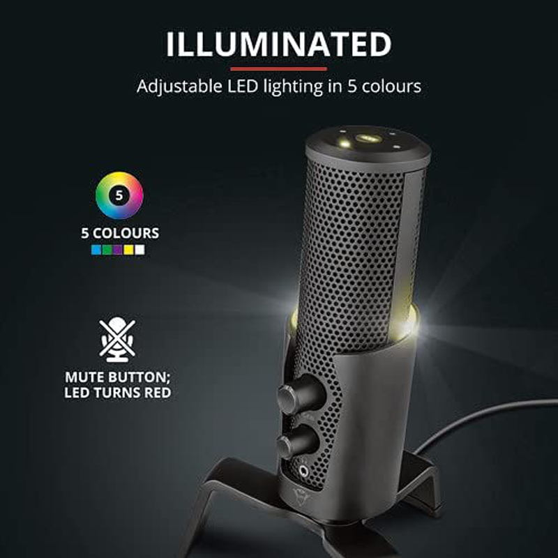 Micrófono Usb Streaming 4-en-1 Trust Gxt 258 Fyru, Iluminado