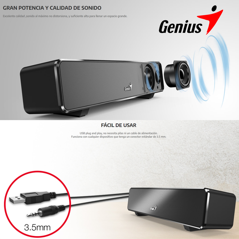 Parlante Genius Usb Soundbar 100, Barra Sonido Pc / Portátil