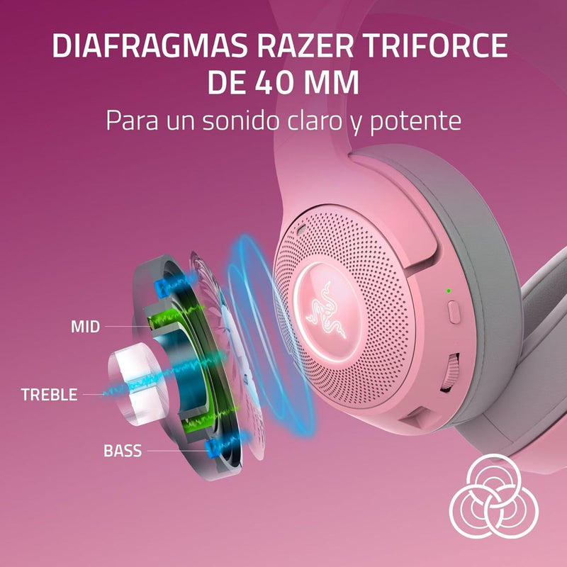 Audífonos Gamer Razer Kraken Kitty V2 BT Inalámbricos Rosa RGB Bluetooth 5.2