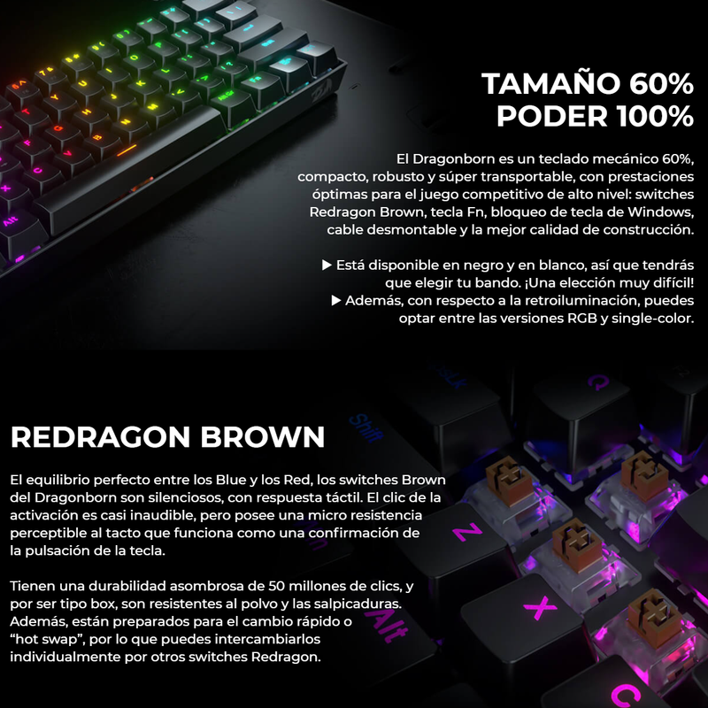 Teclado Gamer Redragon K630-rgb-sp Dragonborn 60%, Sw-red