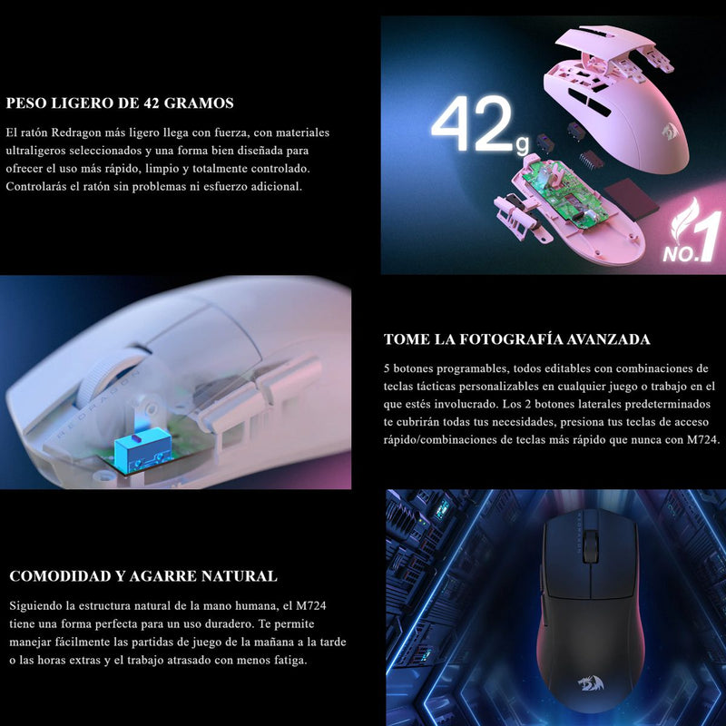 Mouse Gamer Ultraliviano 42g Redragon M724 K1ng 12400dpi Blk