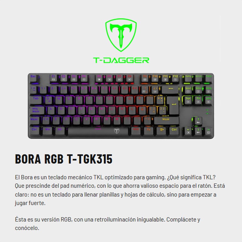 Teclado Gamer Mecánico Tkl T-dagger T-tgk315-rd Bora Rgb