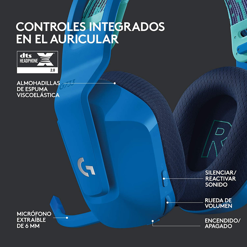 Diadema Gamer Inalámbrica Rgb Logitech G733 / 7.1 Dts, Azul