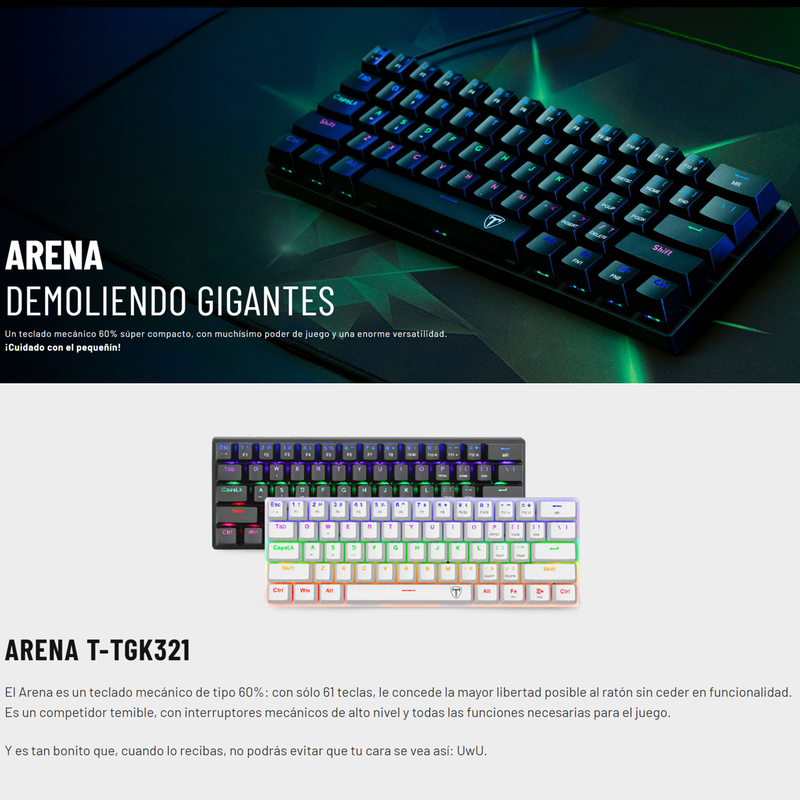 Combo Tdagger Teclado Arena Wht + Mouse Tgm301 + Pad Mouse Lava L