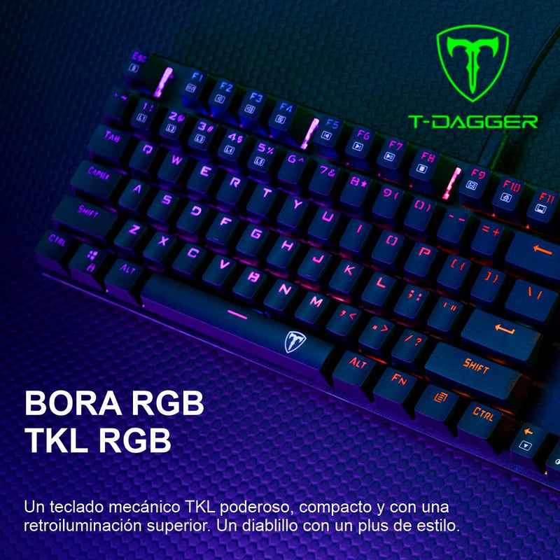 Teclado Gamer Mecanico T-dagger Bora Lite Rainbow con Switch Red, Gris