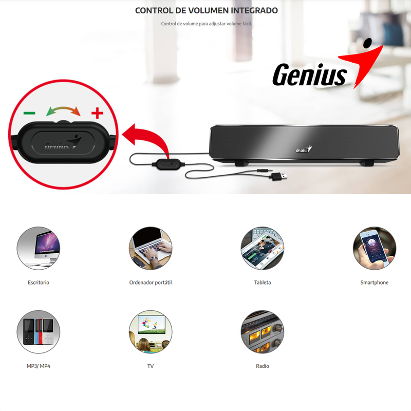 Parlante Genius Usb Soundbar 100, Barra Sonido Pc / Portátil