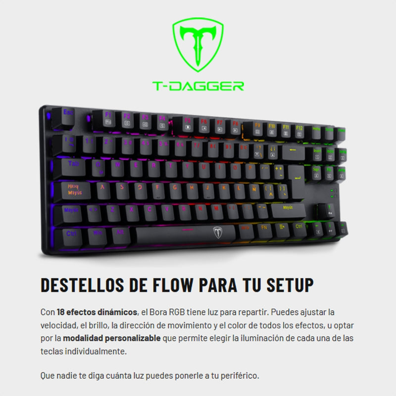 Teclado Gamer Mecanico T-dagger Bora Lite Rainbow con Switch Red, Gris