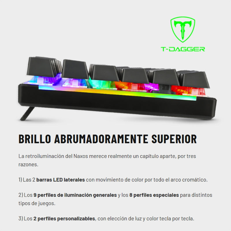 Teclado Gamer Mecanico T-dagger Naxos Rainbow con Switch Red, Gris/Negro