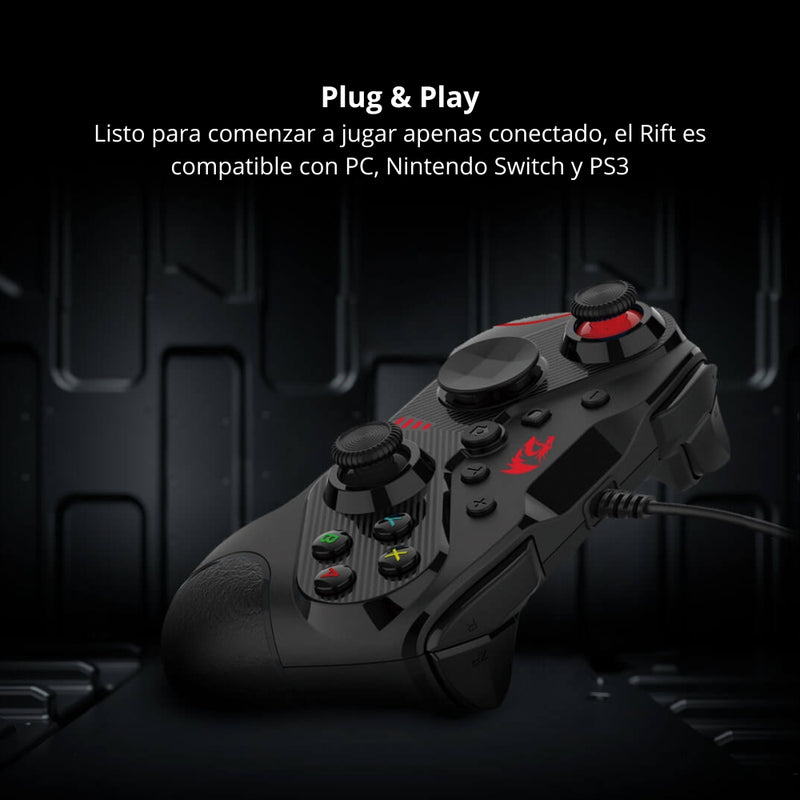 Redragon Control Gamepad Rift G710 4 Macros Turbo Vibración Dual Plug&Play PC Switch PS3