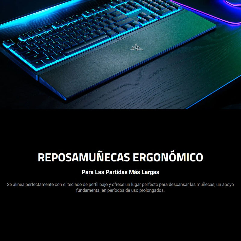 Razer Teclado Ornata V3 X RGB gaming con teclas low-profile, silencioso, reposamuñecas ergonómico y resistente En Español
