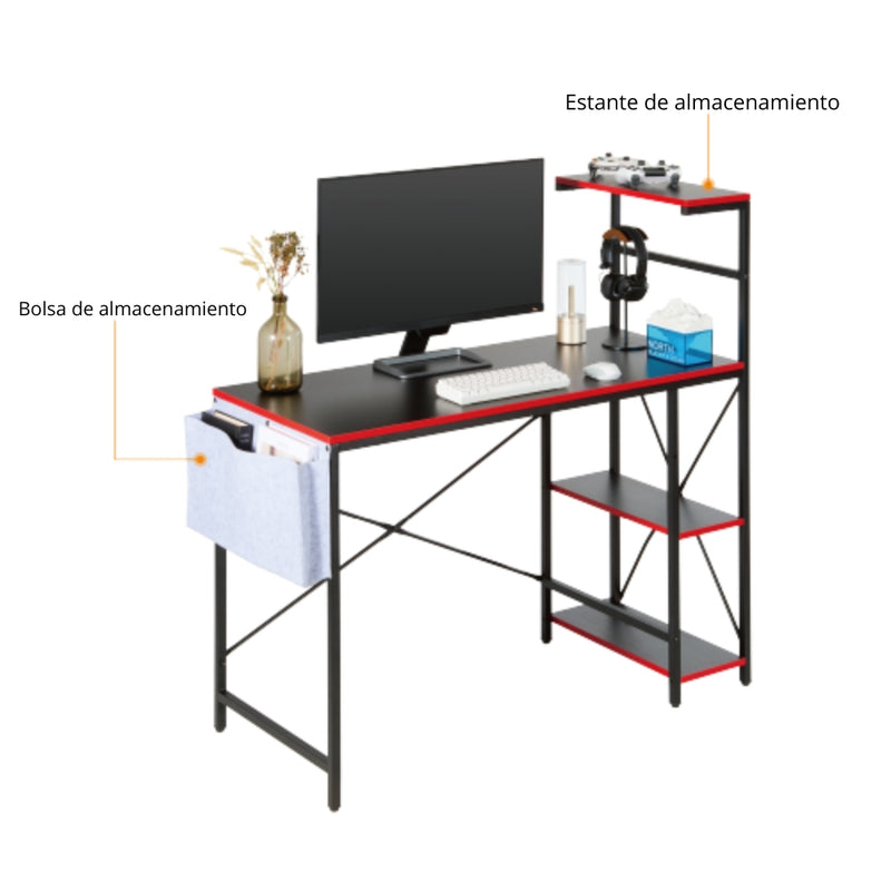 Escritorio Gamer TechGo MPCG-15 Compacto Superficie Texturizada 110cm*50cm Estantería Bolsa Organizadora