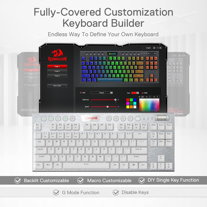 Teclado Gamer Inalámbrico Redragon K621w Rgb Horus Tkl, Red