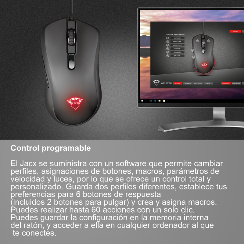 Mouse Gamer Rgb Trust Gxt 930 Jacx, 200~6400 Dpi / 6 Botones