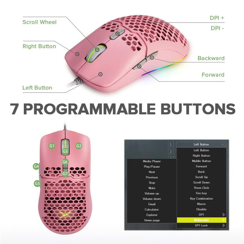 Mouse Gamer Delux M700a Rgb, Programable 7 Botones, Pink