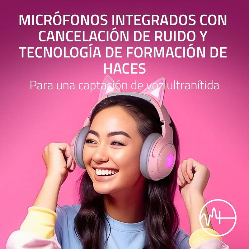 Audífonos Gamer Razer Kraken Kitty V2 BT Inalámbricos Rosa RGB Bluetooth 5.2