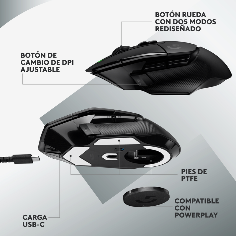 Mouse Gamer Logitech G502 X, Switches Lightforce / Hero 25k