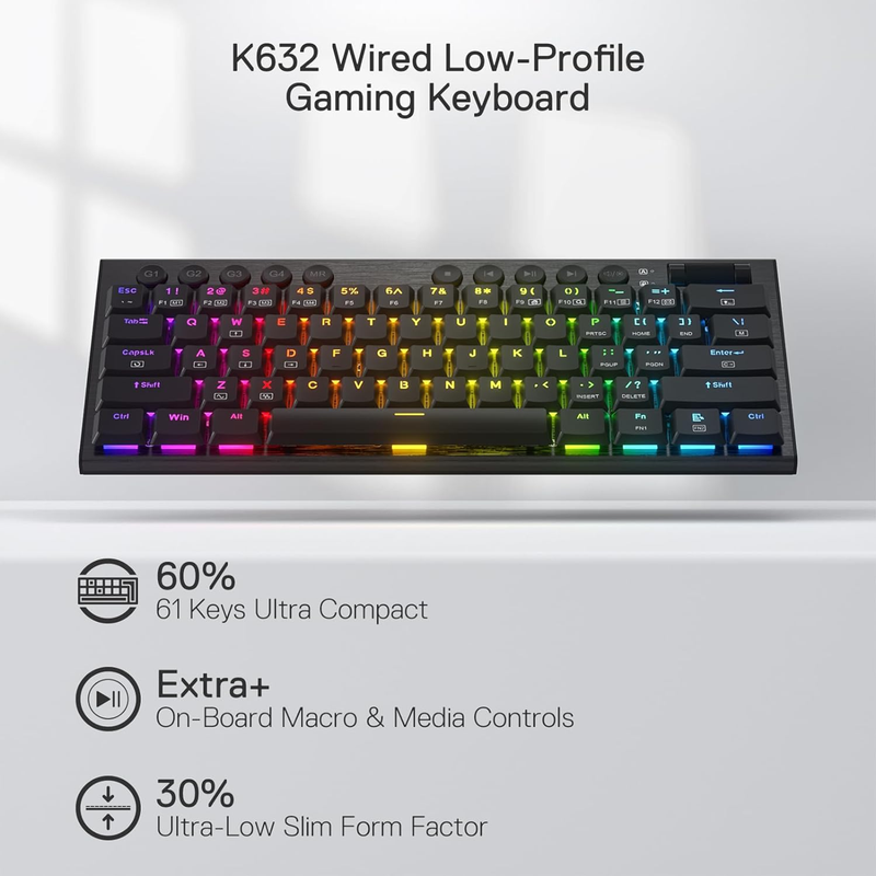 Teclado Gamer Mecánico Redragon K632 Rgb Horus Mini, Red