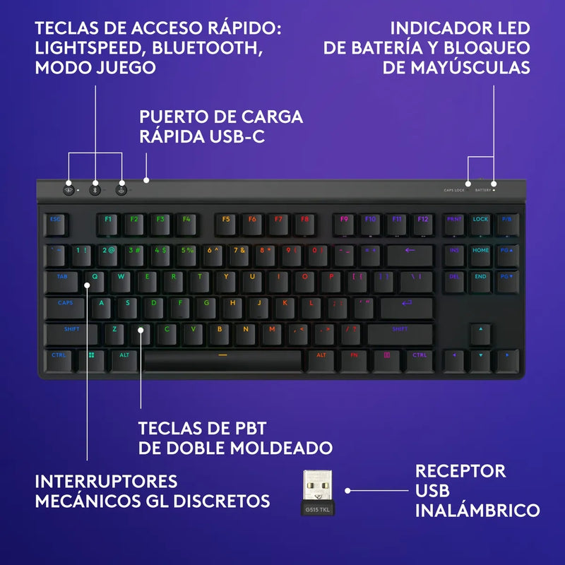 Teclado Gamer Mecánico Logitech G515 Tkl Con Rgb Lightsync Negro