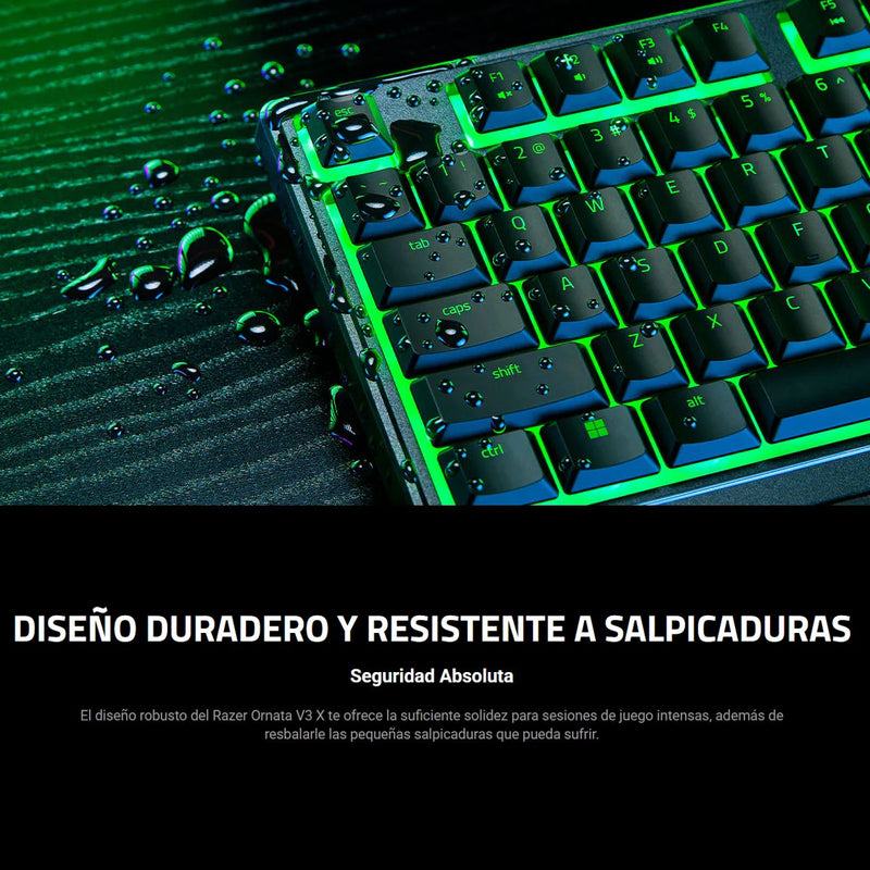 Razer Teclado Ornata V3 X RGB gaming con teclas low-profile, silencioso, reposamuñecas ergonómico y resistente En Español