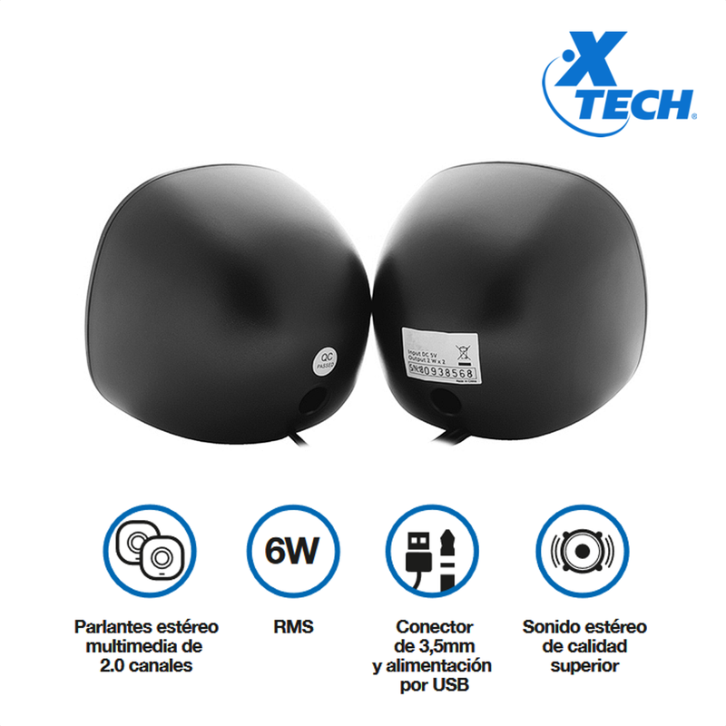 Parlantes Usb Estéreo Multimedia 2.0 Xtech Spekter Xts-115bl