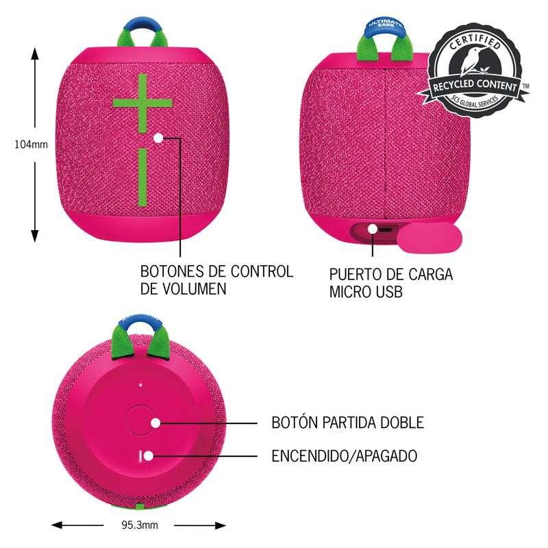 Parlante Impermeable Bluetooth Ultimate Ears Wonderboom 3 Hyper Pink