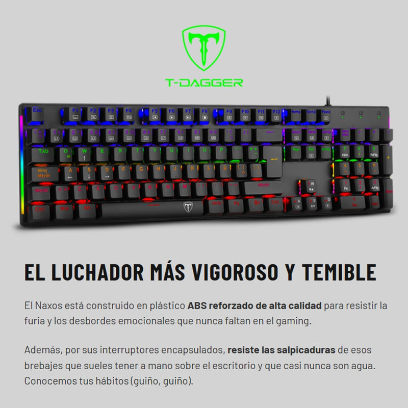 Teclado Gamer Mecanico T-dagger Naxos Rainbow con Switch Red, Gris/Negro