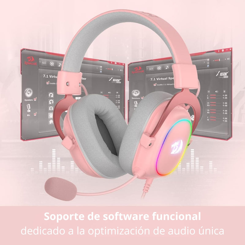Diadema Gamer Redragon Zeus X con Cable, Controlador de Audio, Rosa