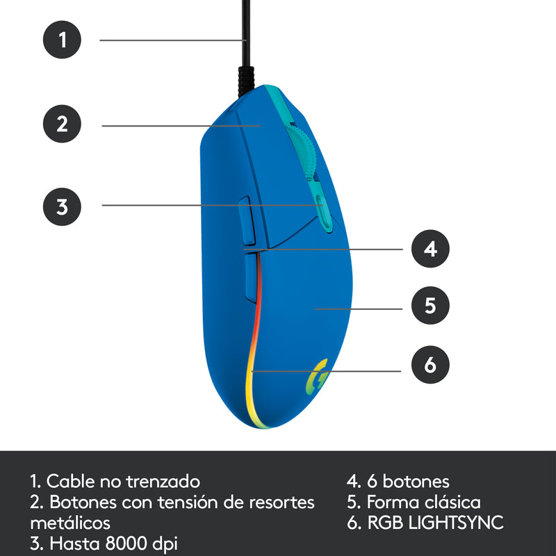 Mouse Gamer Logitech G203 Lightsync Rgb / 8000dpi - Azul