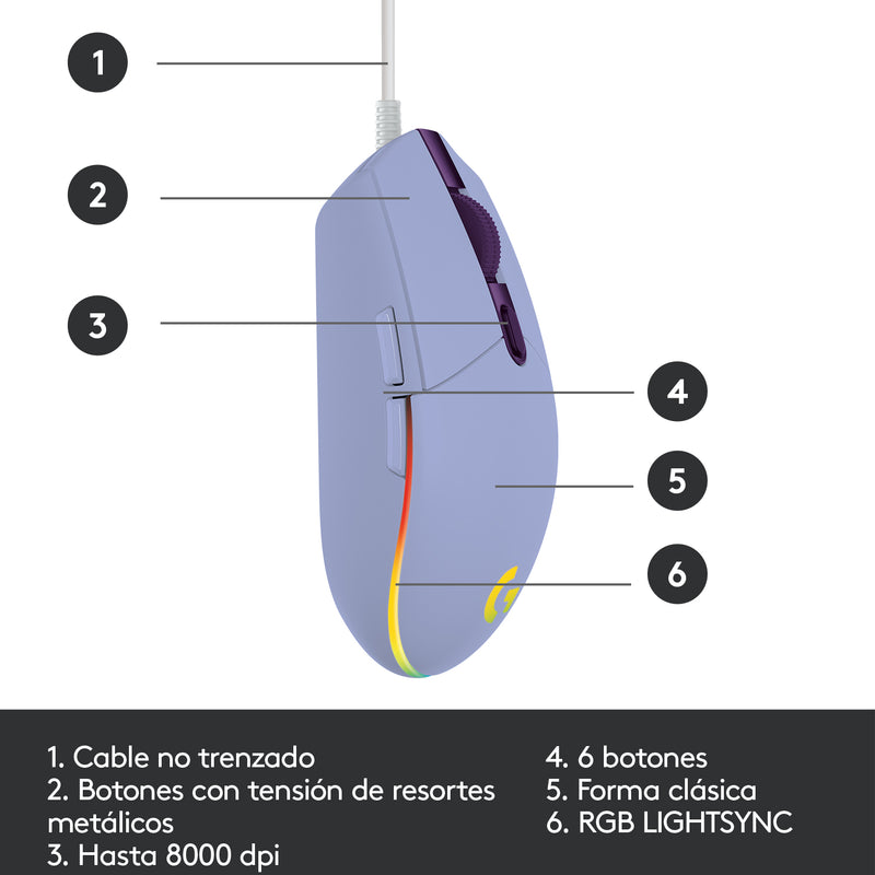 Combo Gamer Logitech Mouse G203 RGB Lila + Pad Mouse G240