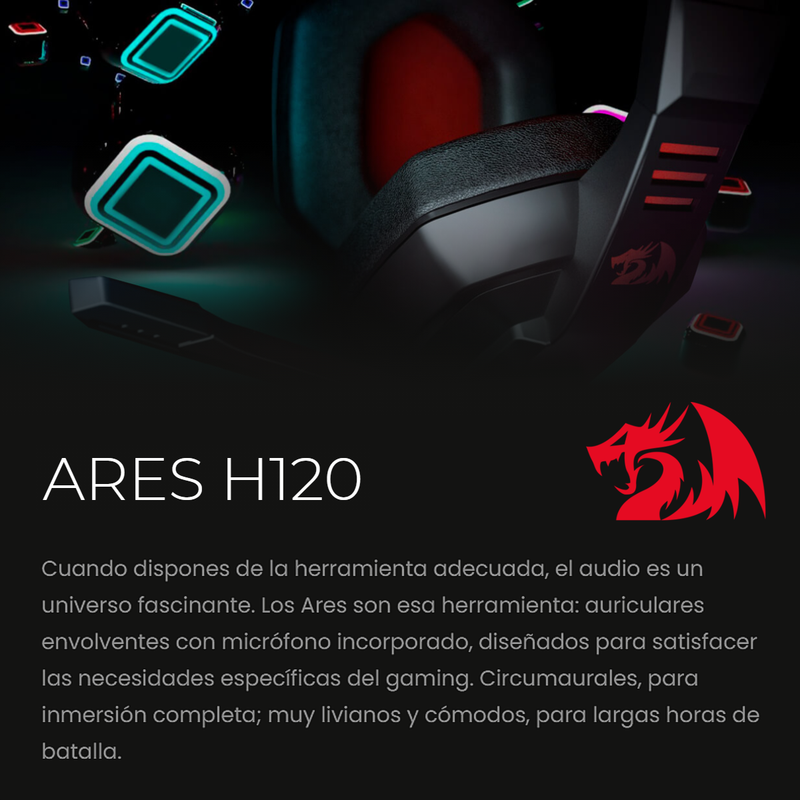 Diadema Gamer Redragon H120 Ares, Micrófono / Plug 3.5mm
