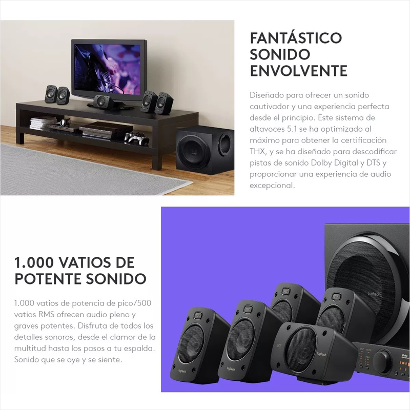 Sistema De Sonido 5.1 Logitech Z906 · 500 Watts Rms (reales)