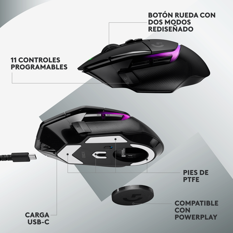 Mouse Gamer Inalámbrico Rgb Logitech G502 X Plus - Negro
