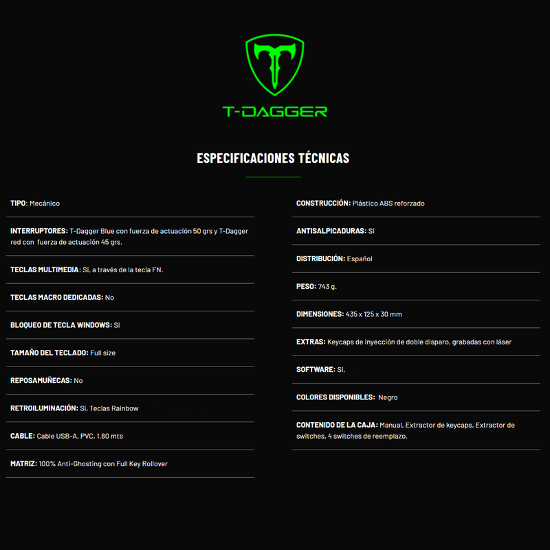 Teclado Gamer Mecanico T-dagger Naxos Rainbow con Switch Red, Negro/Gris