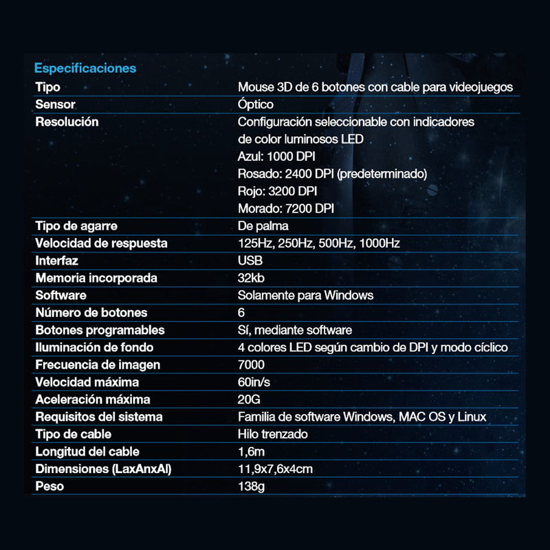 Mouse Gamer Xtech Xtm-810, Programable / 6 Botones / 7200dpi